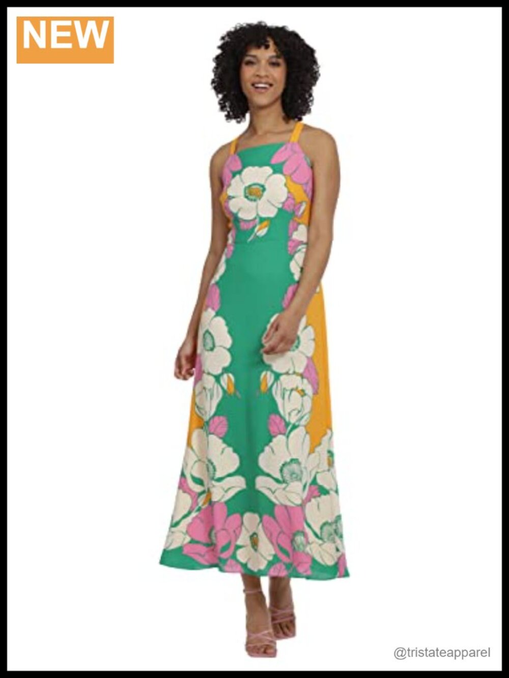 Women's Floral Georgette Maxi Dress Square Neck Sleeveless Casual